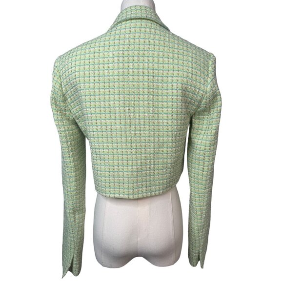 ZARA XS Light Green Tweed Cropped Jacket Notched Collar Summer Weight - Picture 10 of 15